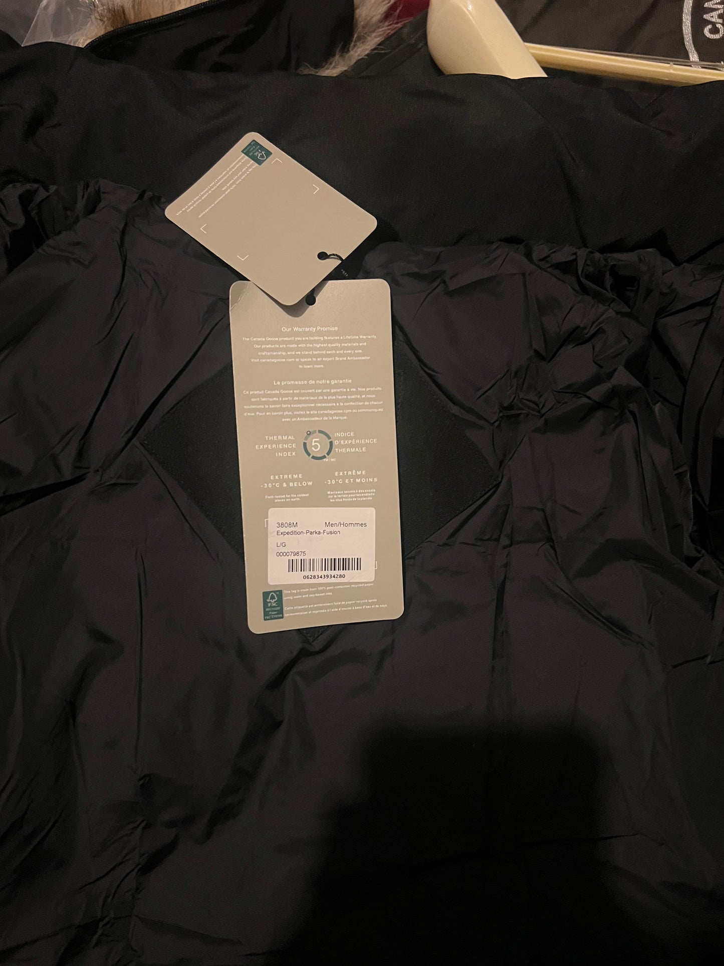 C goose Puffer black badge with fur