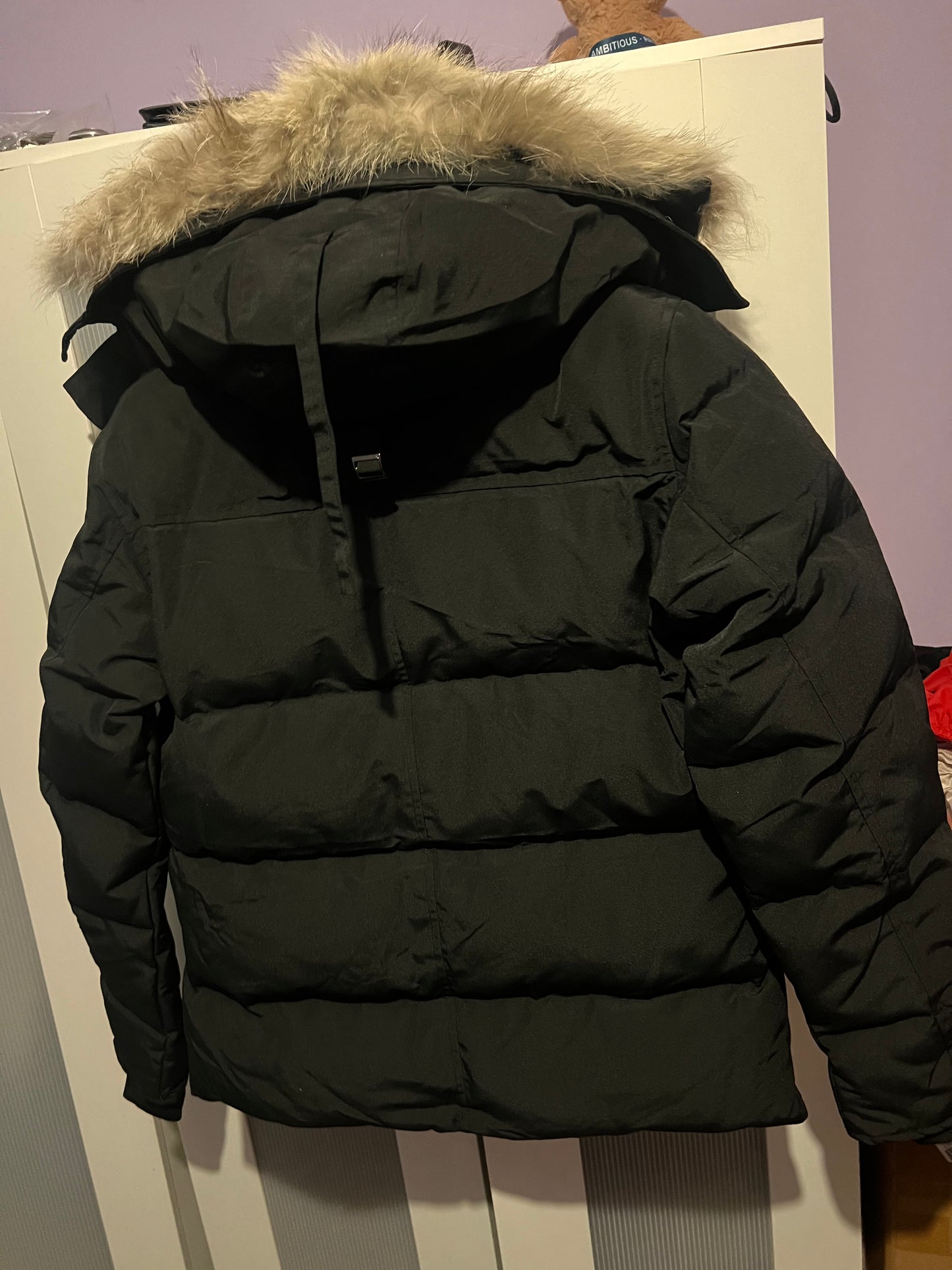 C goose Puffer black badge with fur